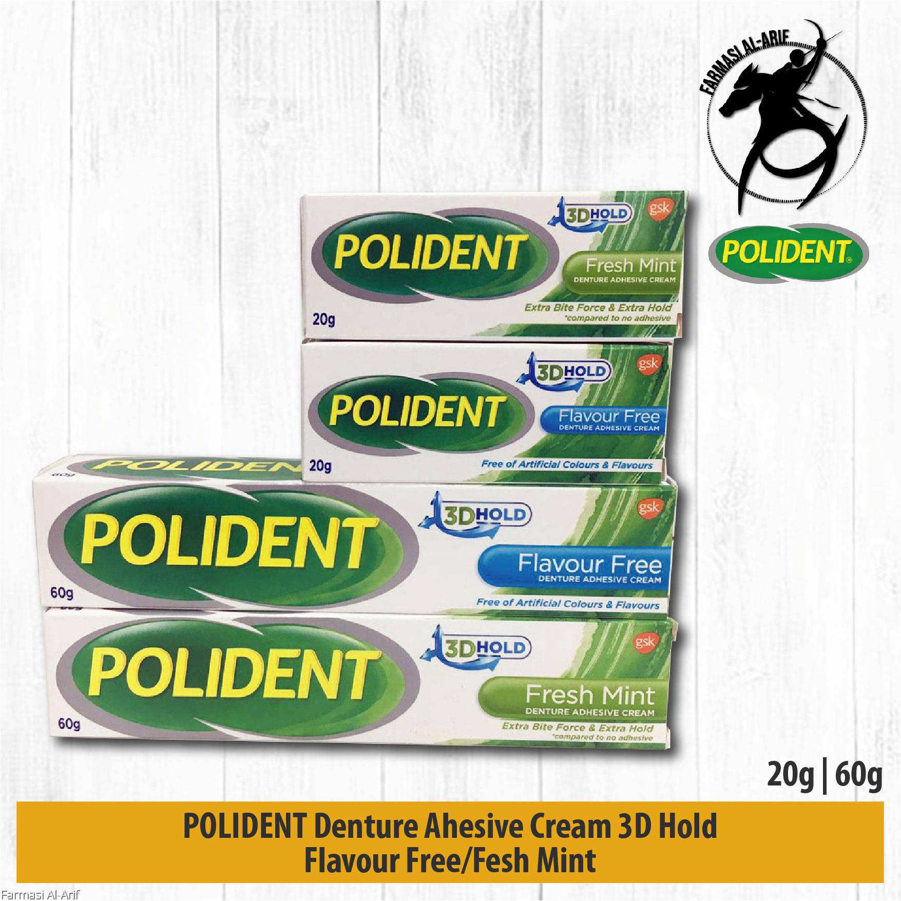 Polident Denture Adhesive Cream 3D Hold FLAVOUR FREE/FRESH MINT (20g/60g)