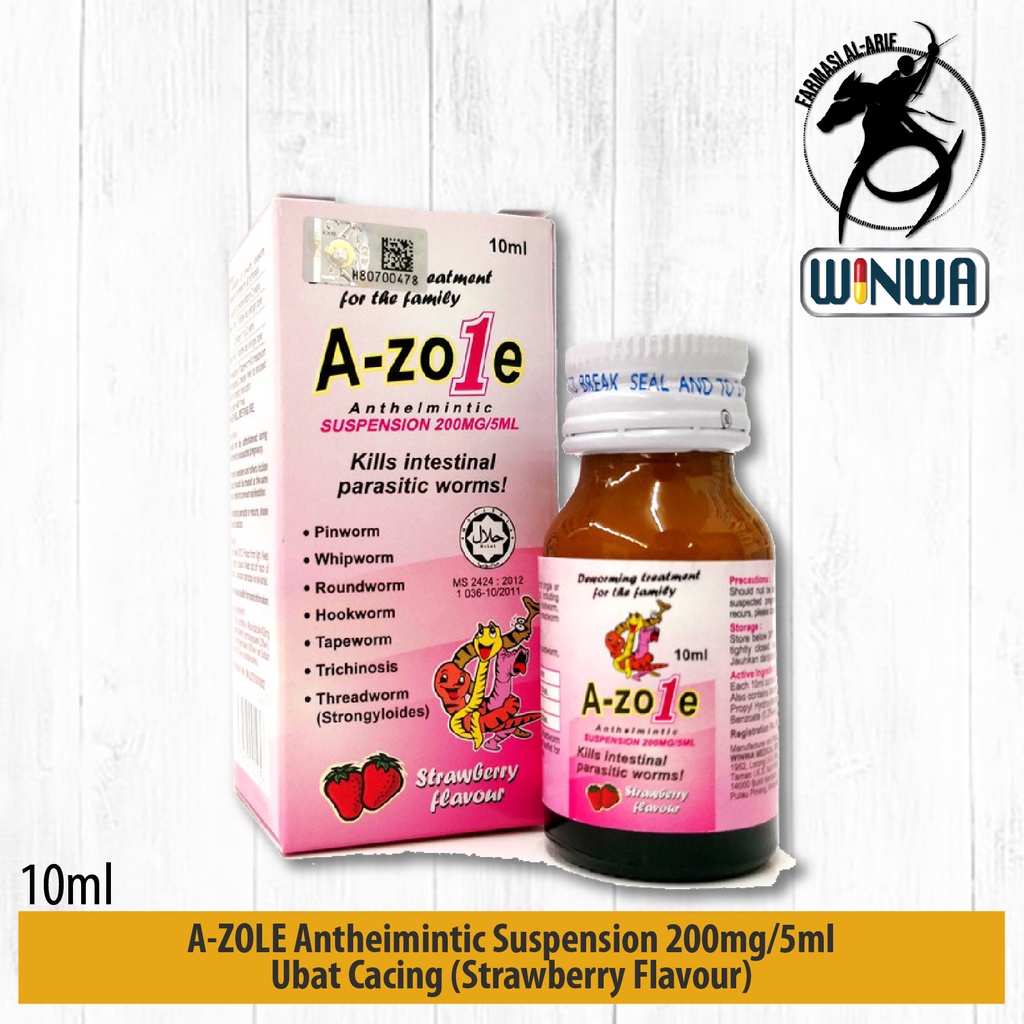 AZOLE Antheimintic Suspension 200mg/5ml (10ml) Ubat Cacing (Strawberry Flavour)